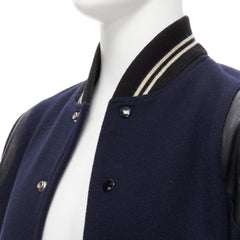SAINT LAURENT Hedi Slimane 2014 Teddy Varsity leather trim bomber jacket FR44