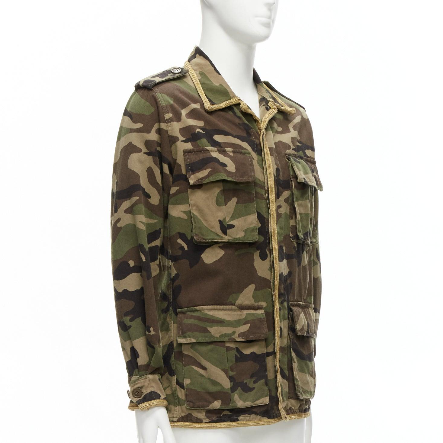 Black SAINT LAURENT Hedi Slimane 2014 trim camouflage military cargo jacket FR46 S For Sale