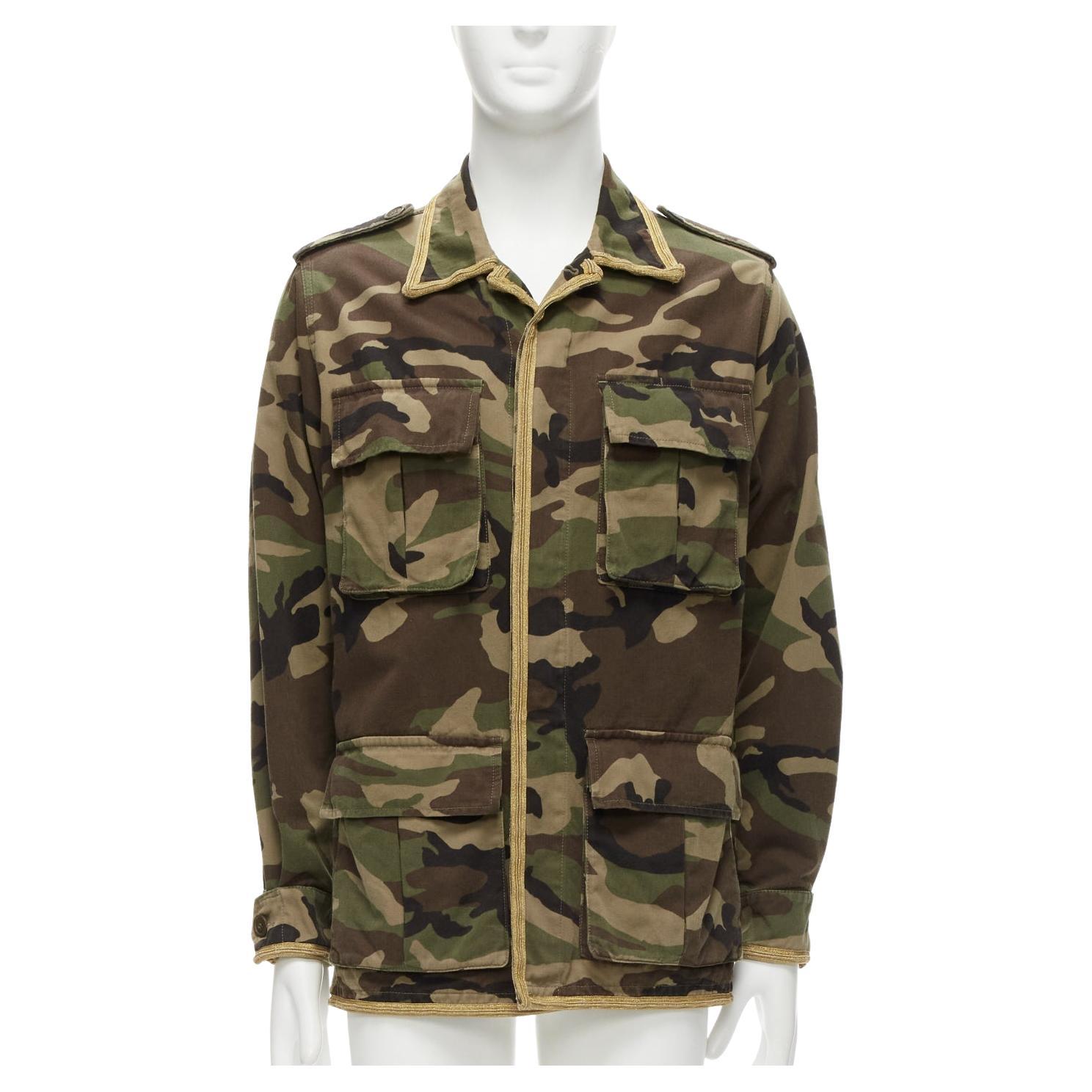 SAINT LAURENT Hedi Slimane 2014 trim camouflage military cargo jacket FR46 S For Sale