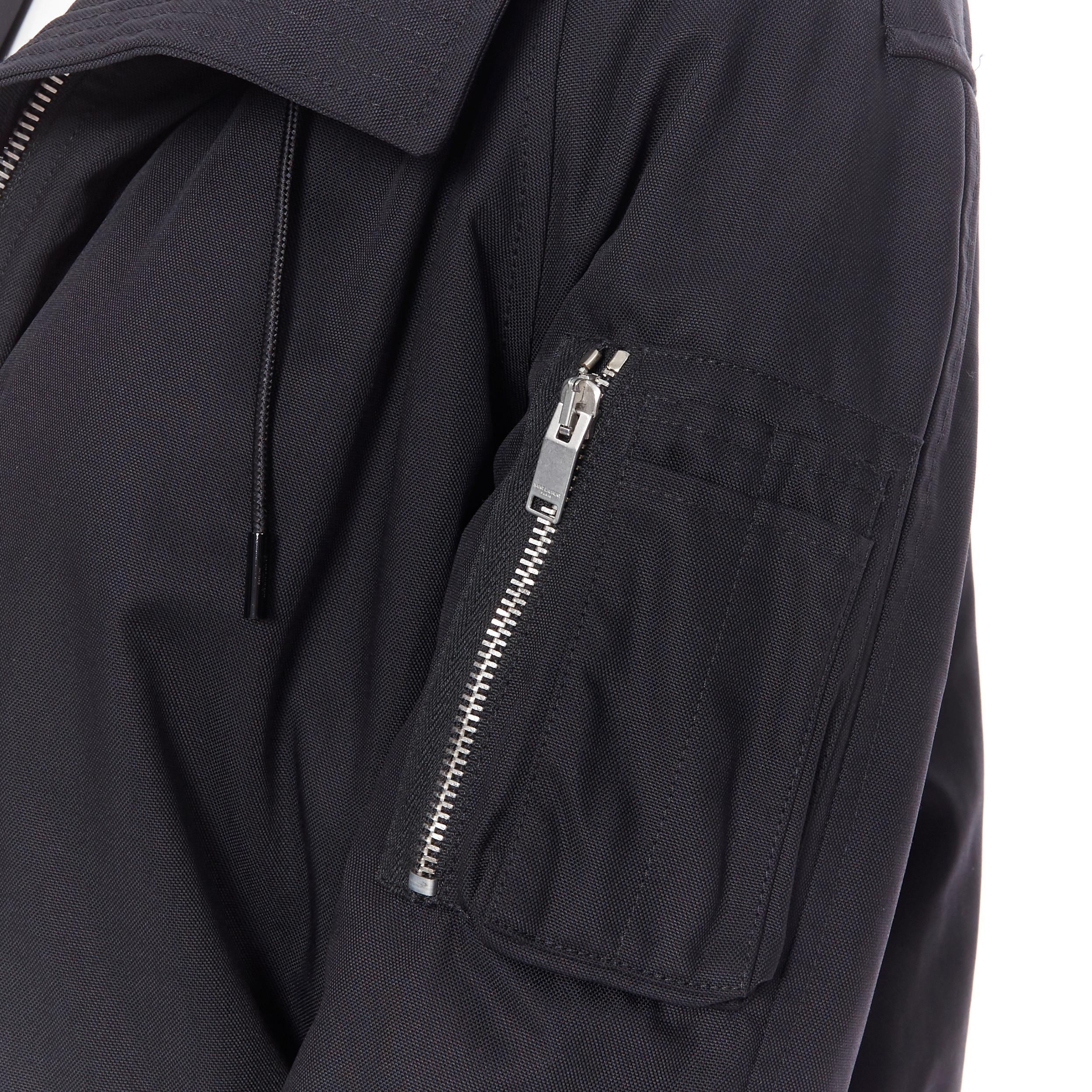 SAINT LAURENT HEDI SLIMANE 2015 black nylon zip front hooded parka coat FR36 5