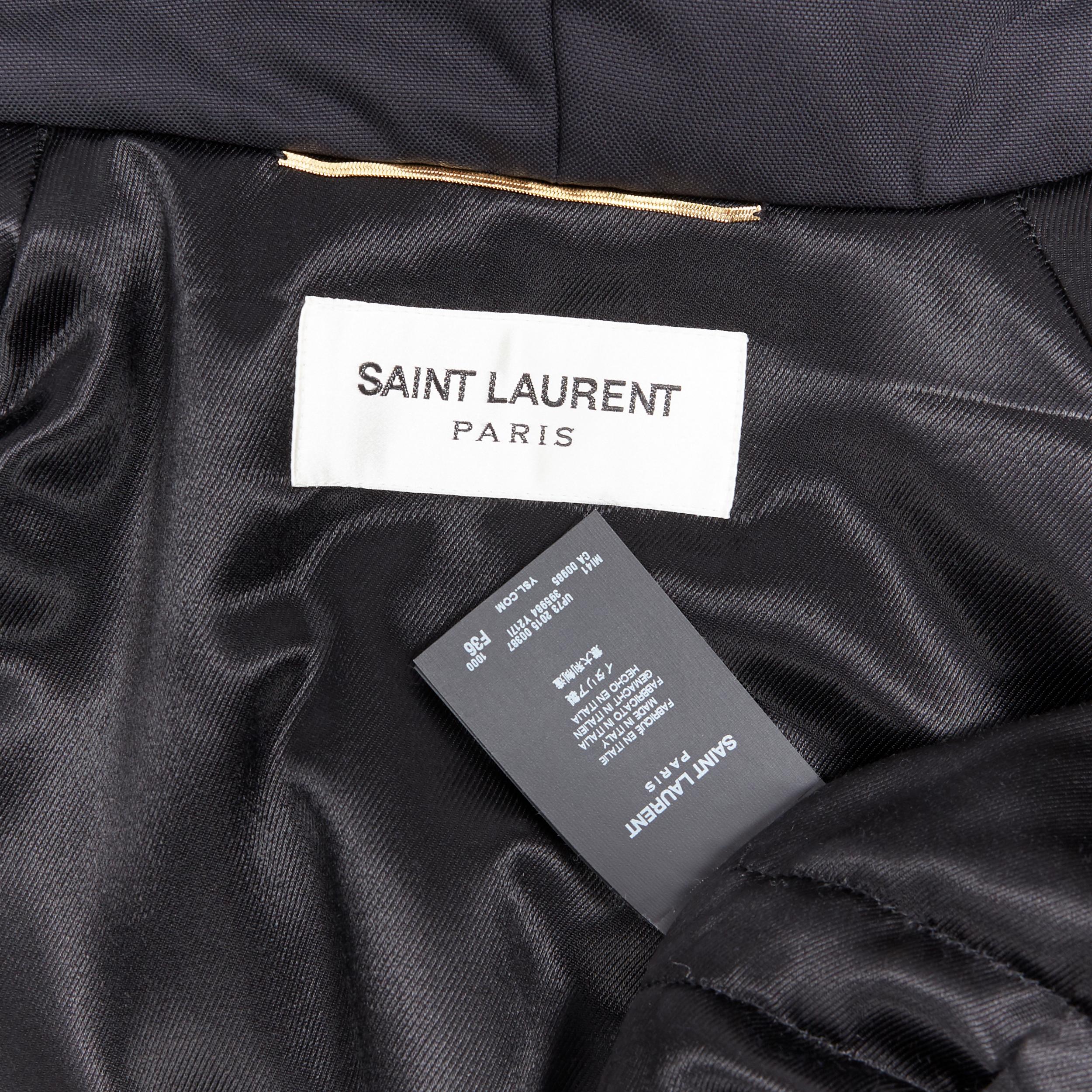 SAINT LAURENT HEDI SLIMANE 2015 black nylon zip front hooded parka coat FR36 7