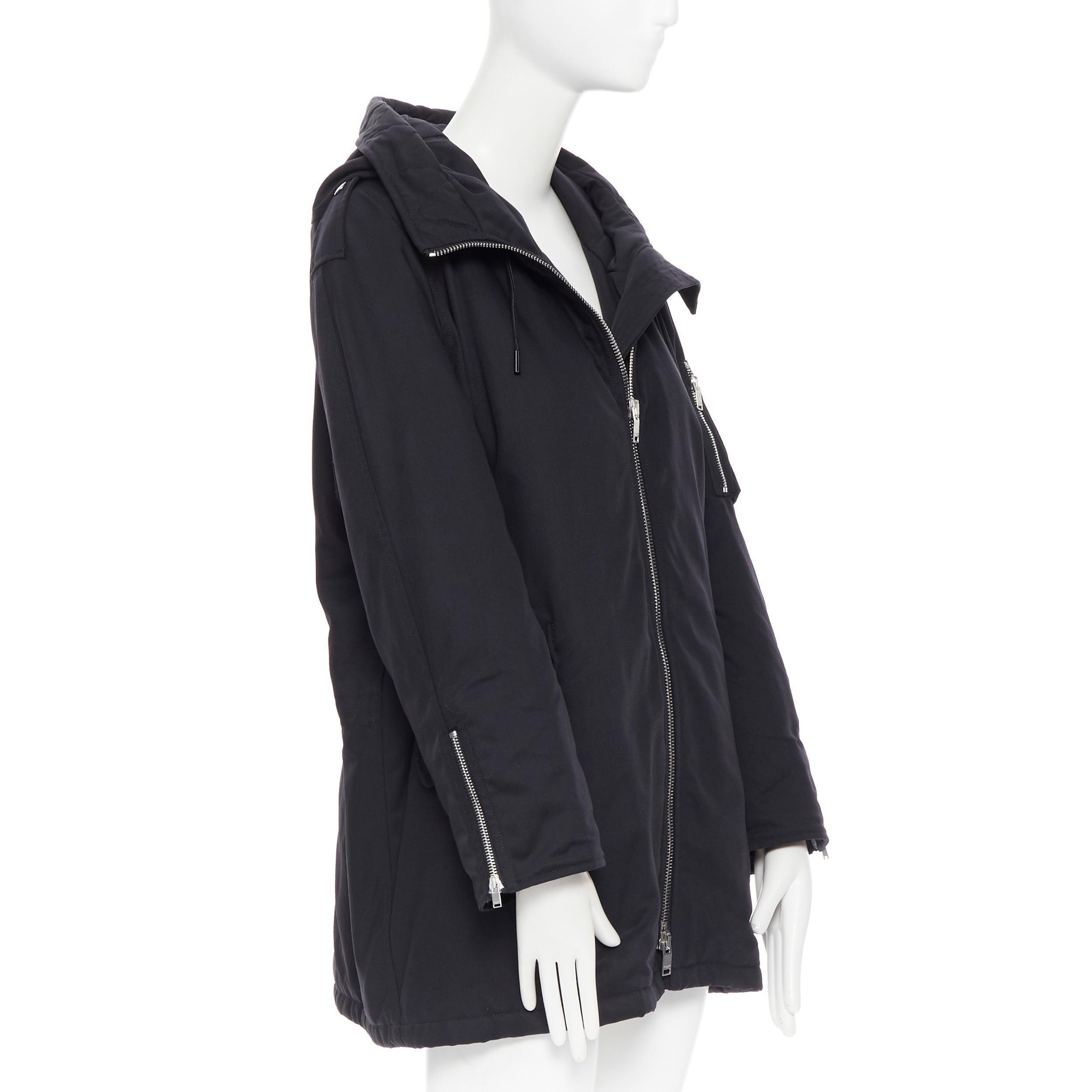 Black SAINT LAURENT HEDI SLIMANE 2015 black nylon zip front hooded parka coat FR36