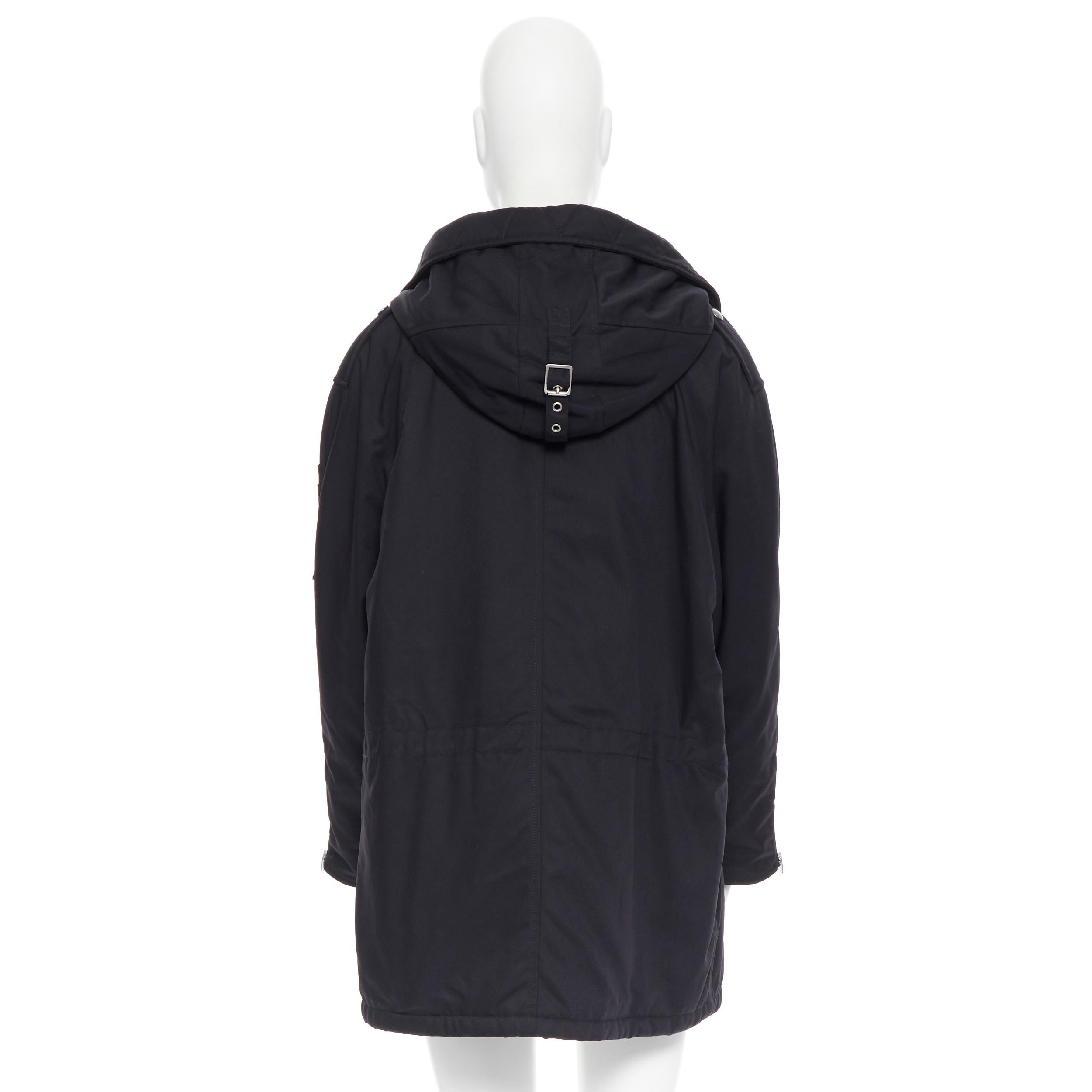 SAINT LAURENT HEDI SLIMANE 2015 black nylon zip front hooded parka coat FR36 1