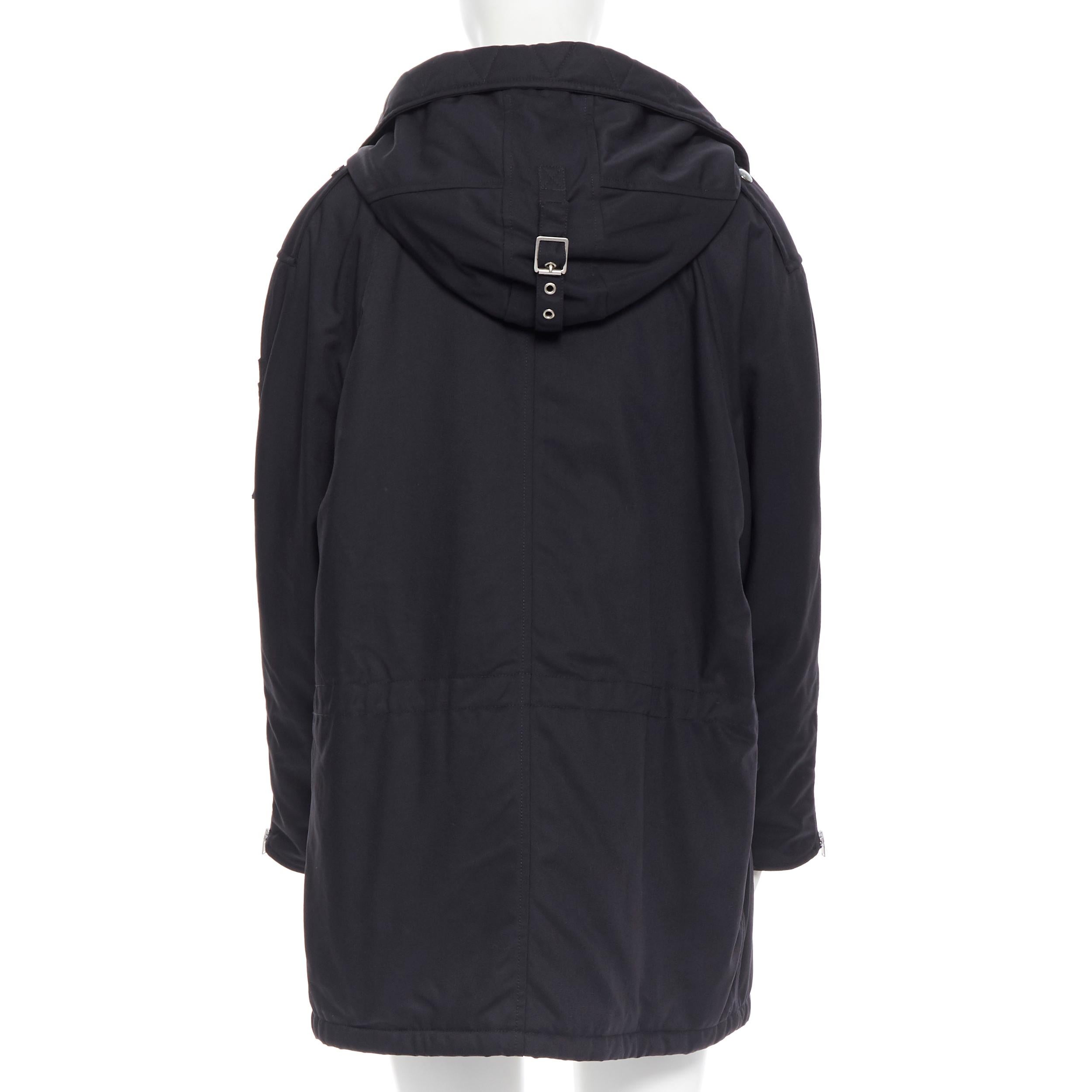SAINT LAURENT HEDI SLIMANE 2015 black nylon zip front hooded parka coat FR36 2