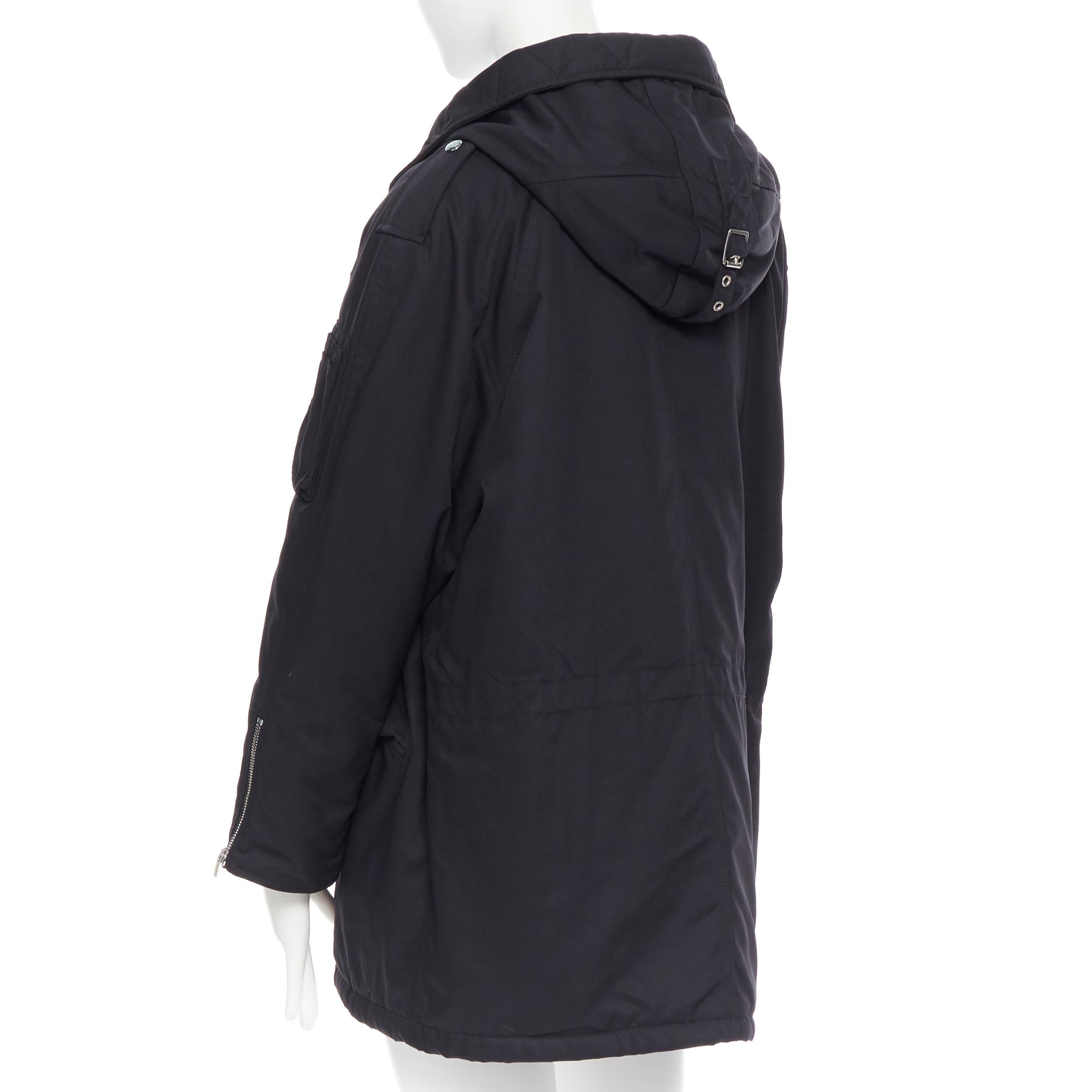 SAINT LAURENT HEDI SLIMANE 2015 black nylon zip front hooded parka coat FR36 3