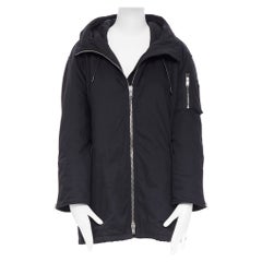 SAINT LAURENT HEDI SLIMANE 2015 black nylon zip front hooded parka coat FR36
