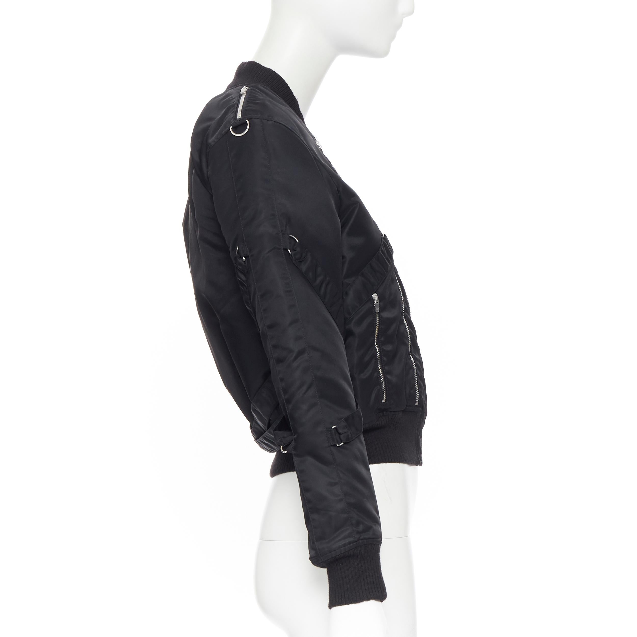 Black SAINT LAURENT HEDI SLIMANE 2015 black nylon zipper bondage strap MA-1 bomber F34