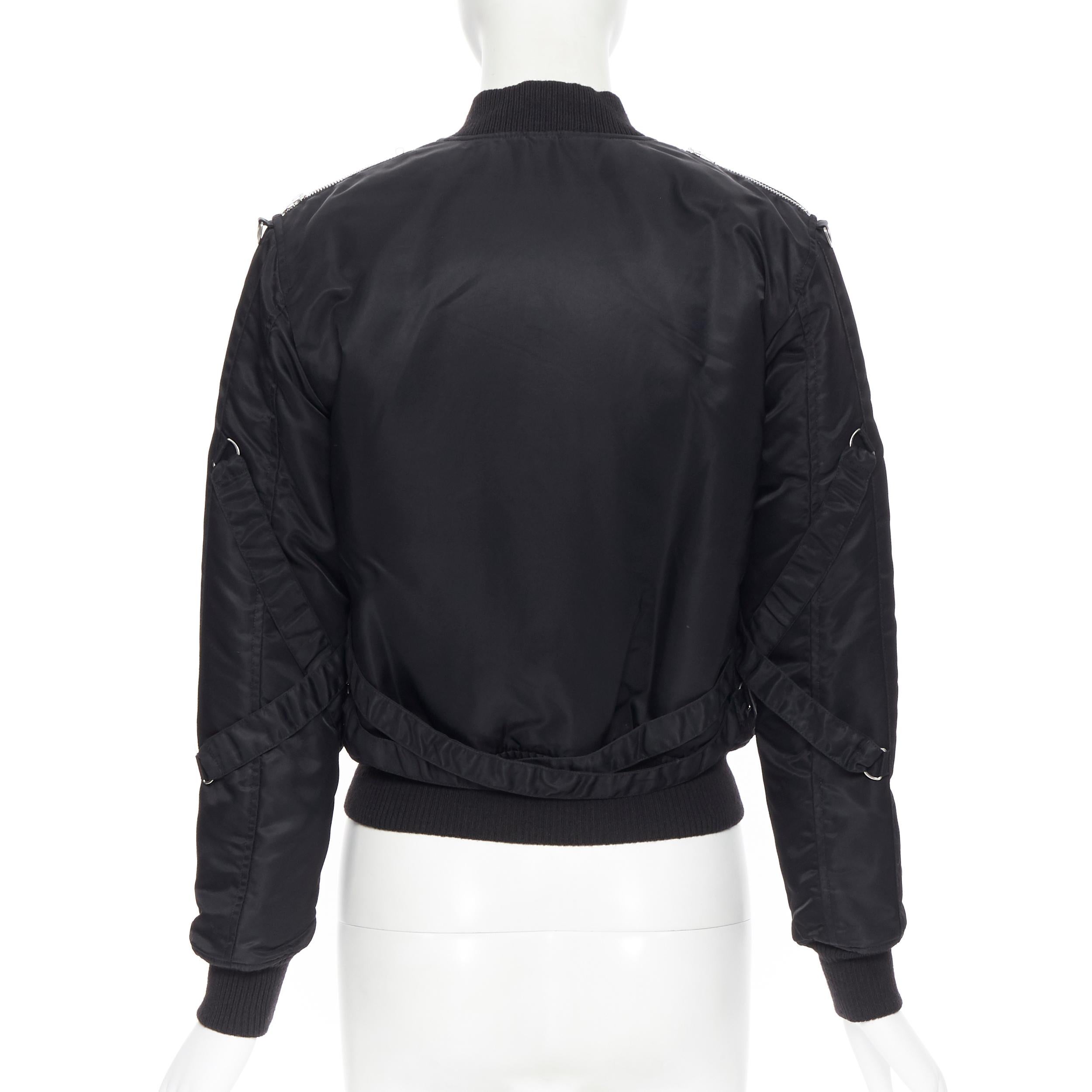 Women's SAINT LAURENT HEDI SLIMANE 2015 black nylon zipper bondage strap MA-1 bomber F34