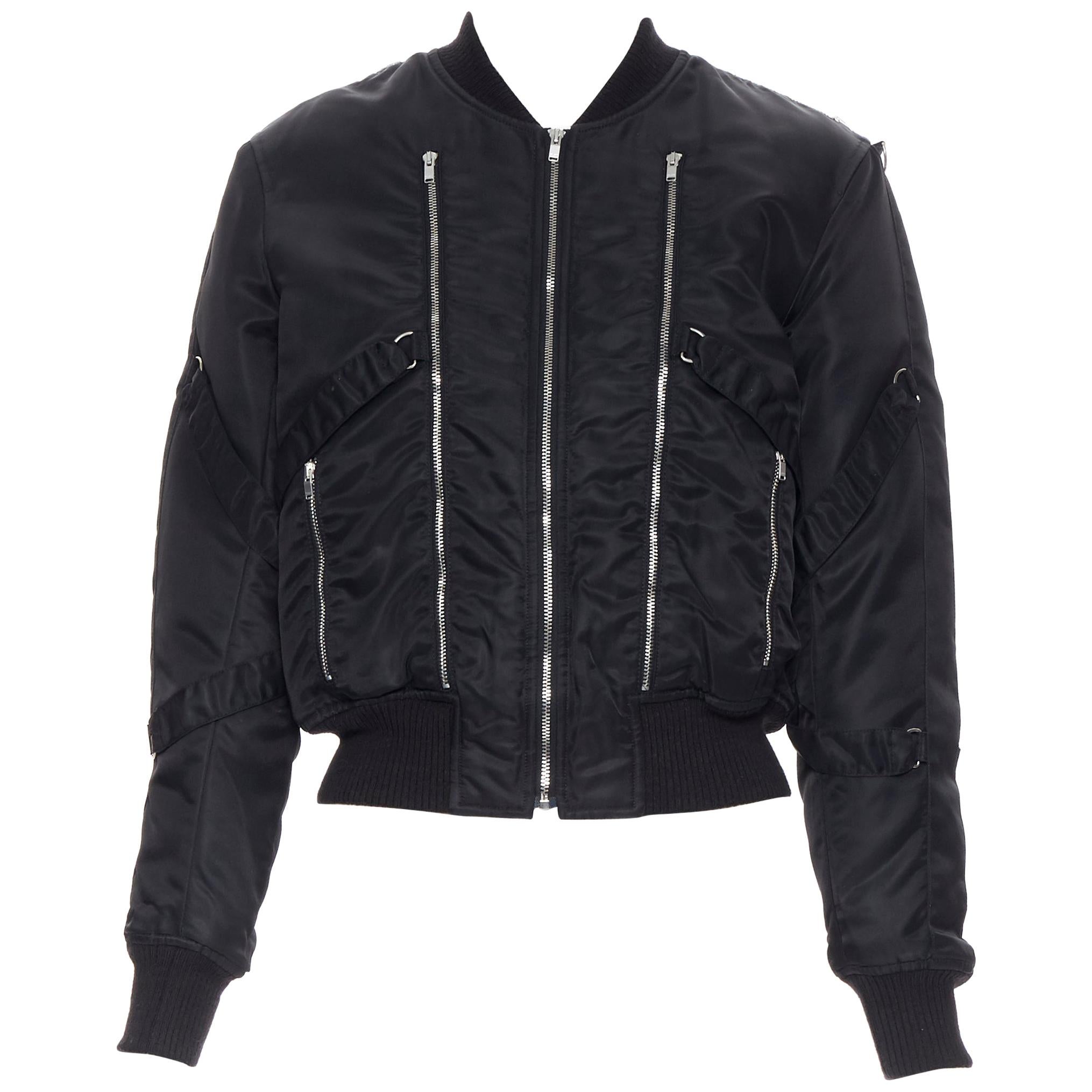 SAINT LAURENT HEDI SLIMANE 2015 black nylon zipper bondage strap MA-1 bomber F34