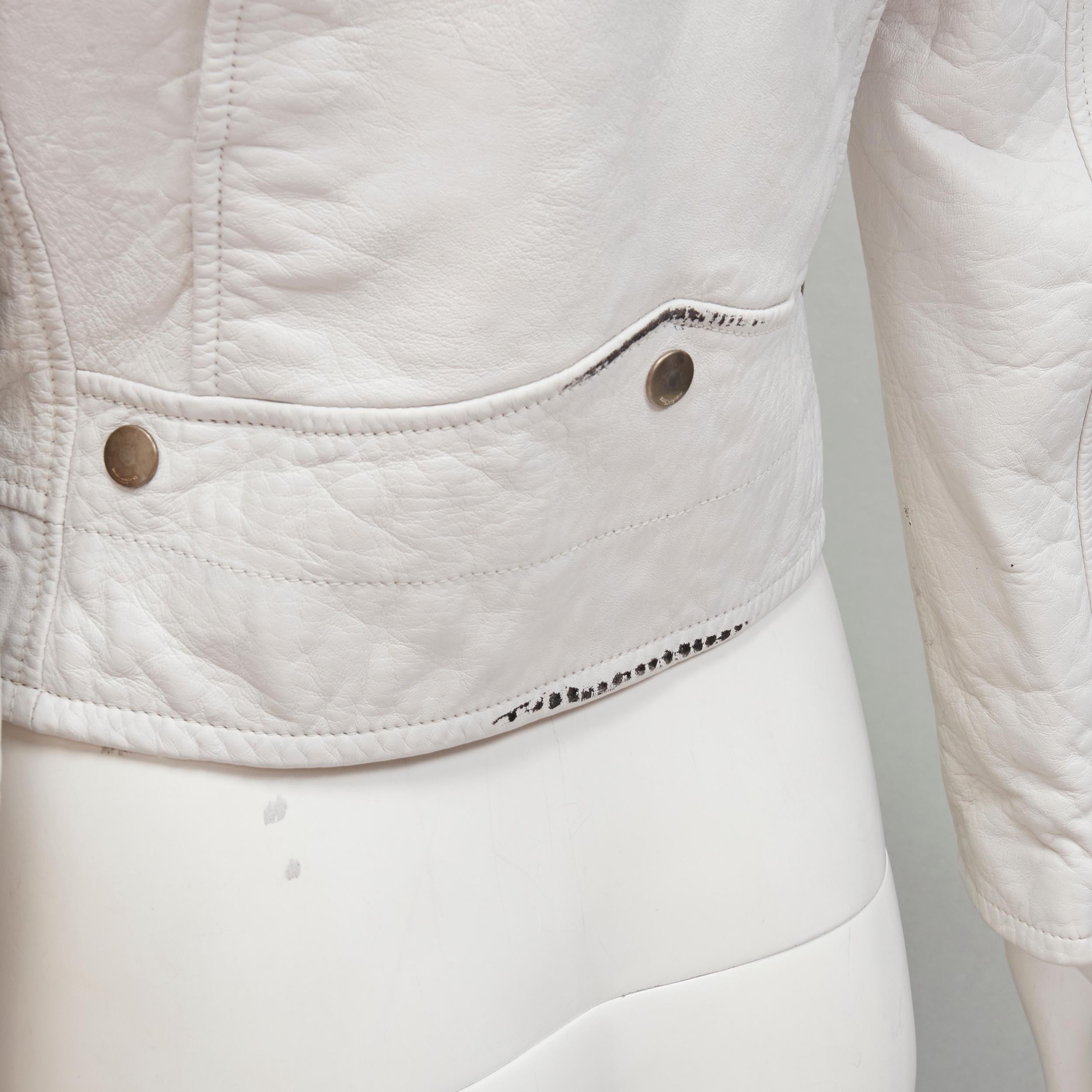 SAINT LAURENT Hedi Slimane 2015 white lambskin leather distressed biker FR36 S For Sale 7