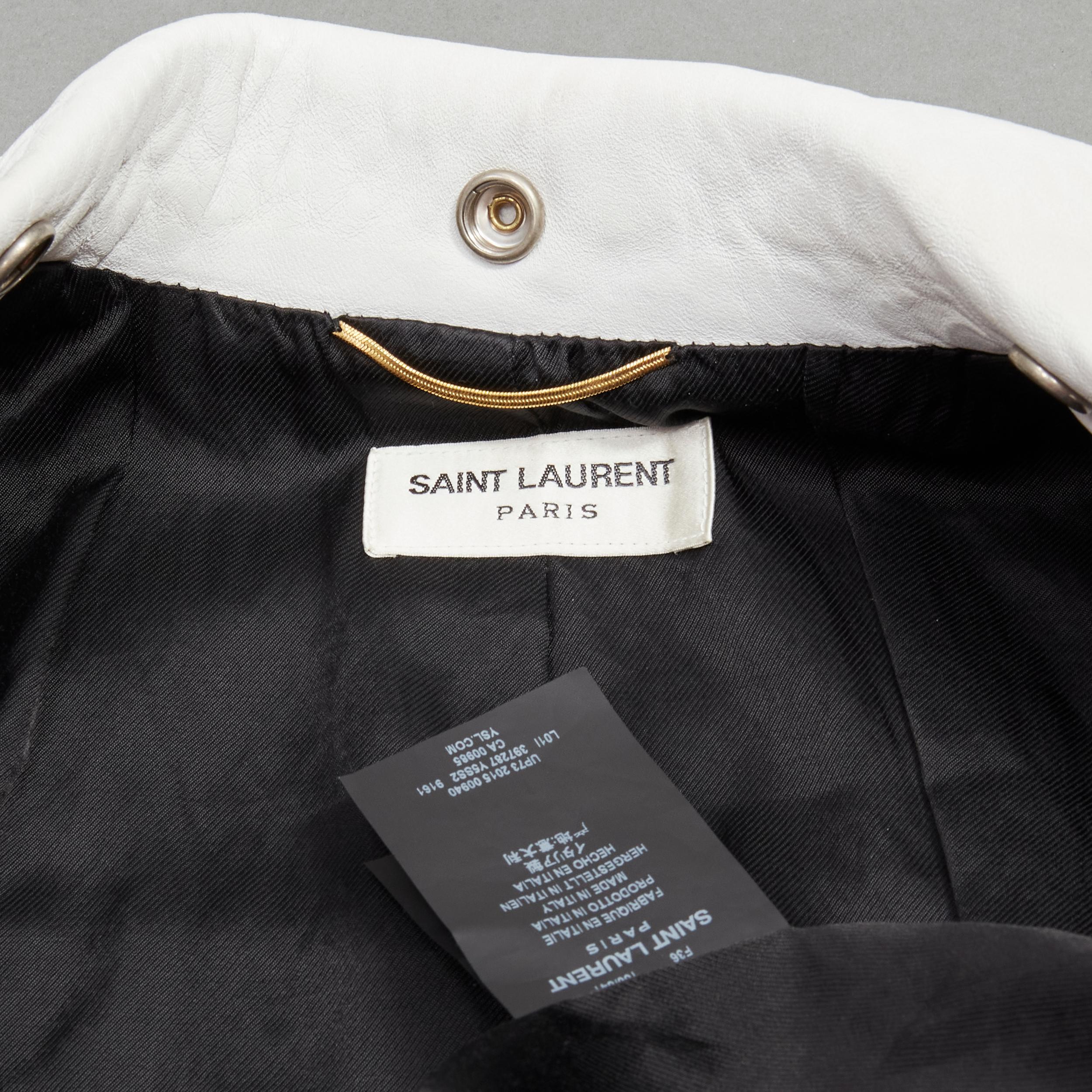 SAINT LAURENT Hedi Slimane 2015 white lambskin leather distressed biker FR36 S For Sale 8
