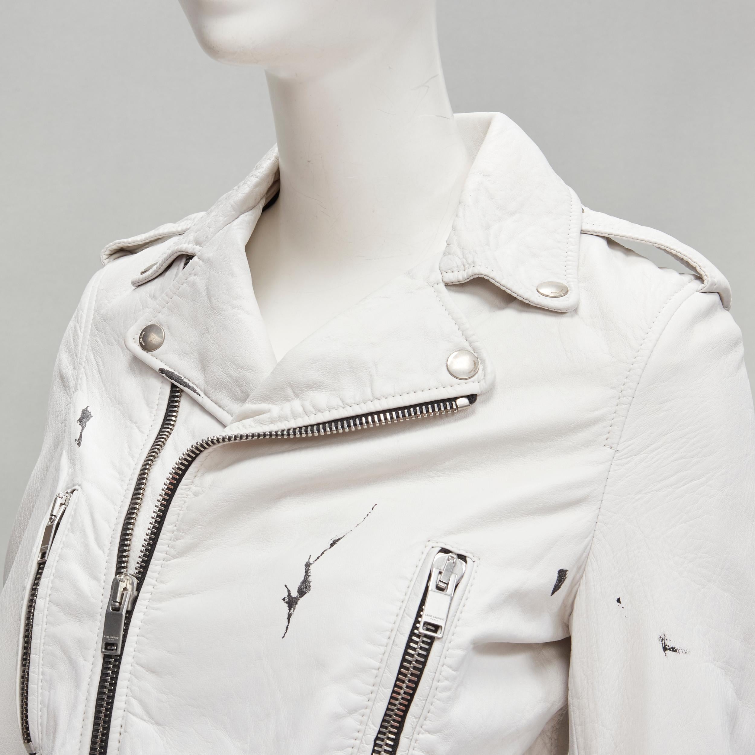 SAINT LAURENT Hedi Slimane 2015 white lambskin leather distressed biker FR36 S
Reference: TGAS/C01628
Brand: Saint Laurent
Designer: Hedi Slimane
Collection: 2015
Material: Lambskin Leather
Color: White, Black
Pattern: Solid
Closure: Zip
Lining: