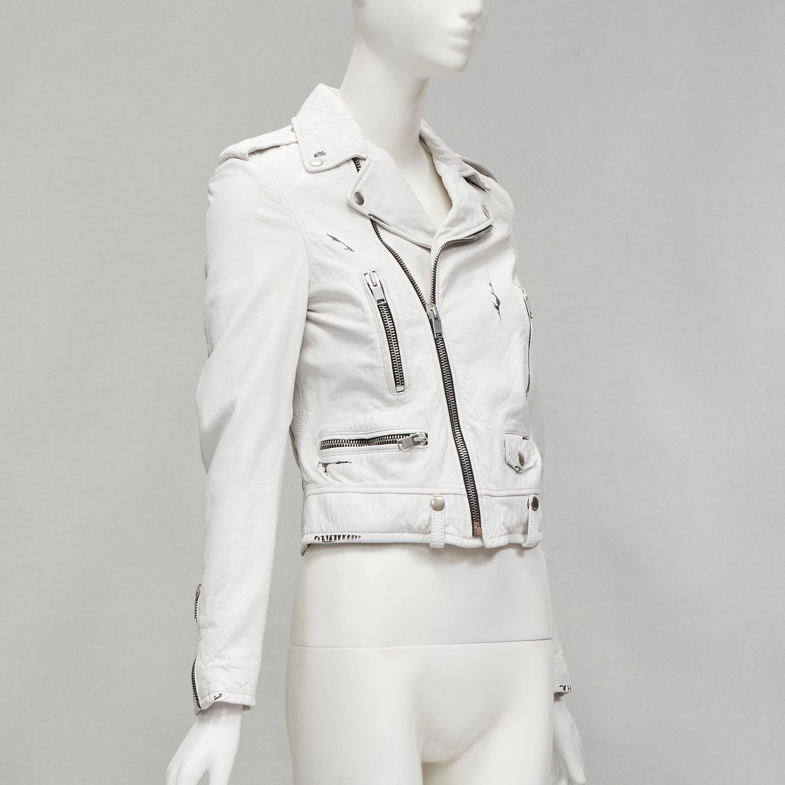 Women's SAINT LAURENT Hedi Slimane 2015 white lambskin leather distressed biker FR36 S For Sale