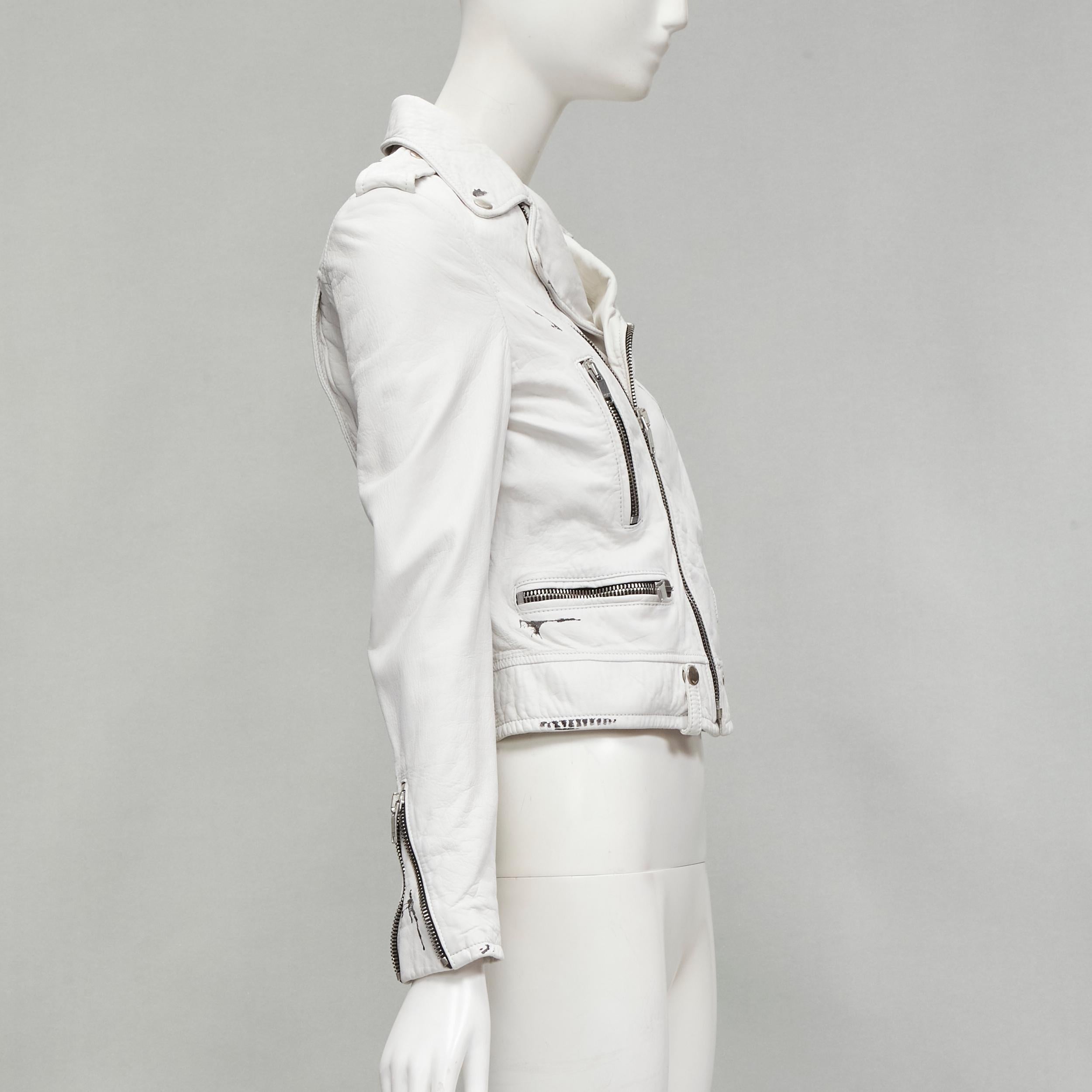 SAINT LAURENT Hedi Slimane 2015 white lambskin leather distressed biker FR36 S For Sale 1
