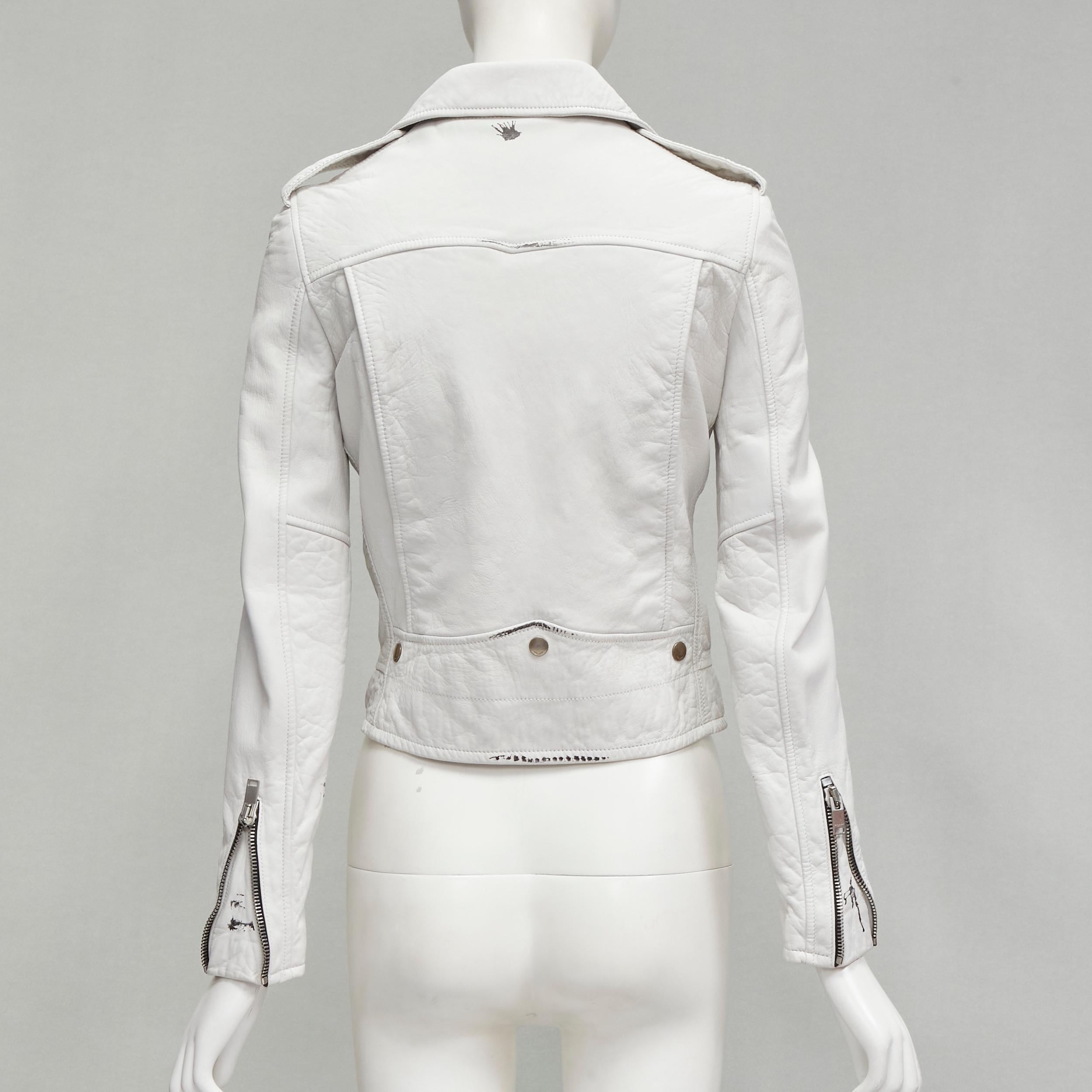 SAINT LAURENT Hedi Slimane 2015 white lambskin leather distressed biker FR36 S For Sale 2