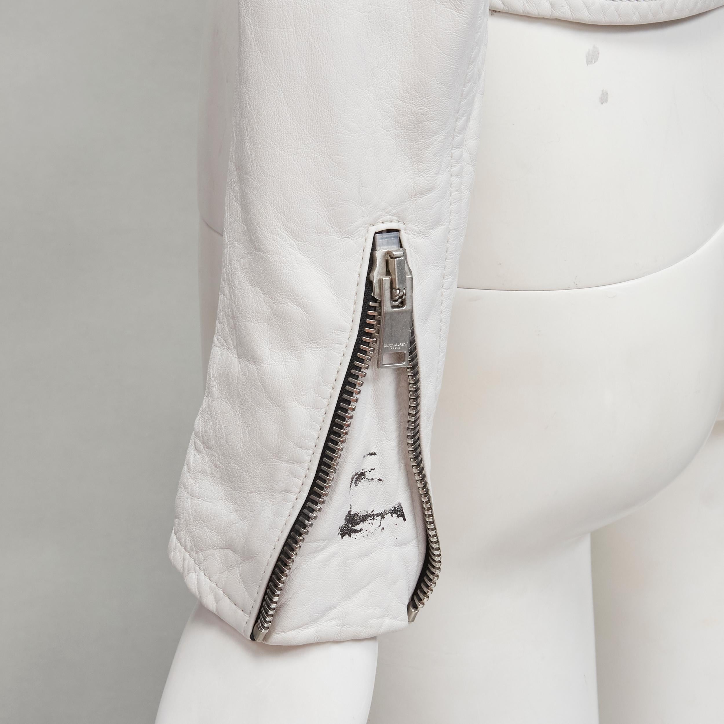 SAINT LAURENT Hedi Slimane 2015 white lambskin leather distressed biker FR36 S For Sale 5