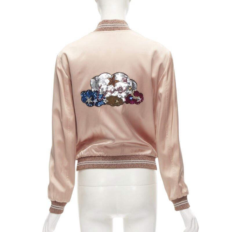 SAINT LAURENT HEDI SLIMANE 2016 love sequins pink satin bomber FR36 S
Reference: TGAS/C01626
Brand: Saint Laurent
Designer: Hedi Slimane
Collection: 2016
Material: Rayon
Color: Pink, Multicolour
Pattern: Solid
Closure: Zip
Lining:  Fabric
Extra