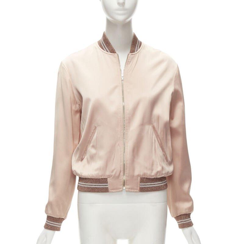 Women's SAINT LAURENT HEDI SLIMANE 2016 love sequins pink satin bomber FR36 S