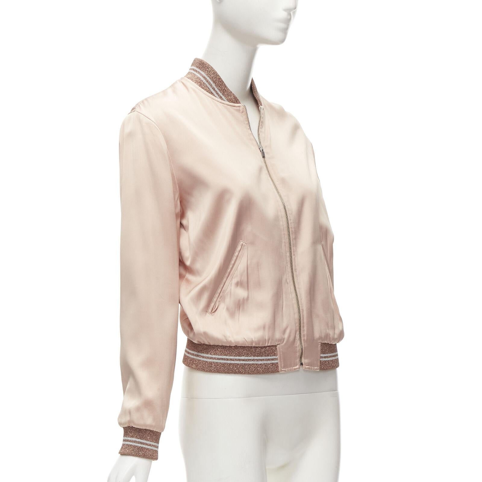 SAINT LAURENT HEDI SLIMANE 2016 love sequins pink satin bomber FR36 S For Sale 2