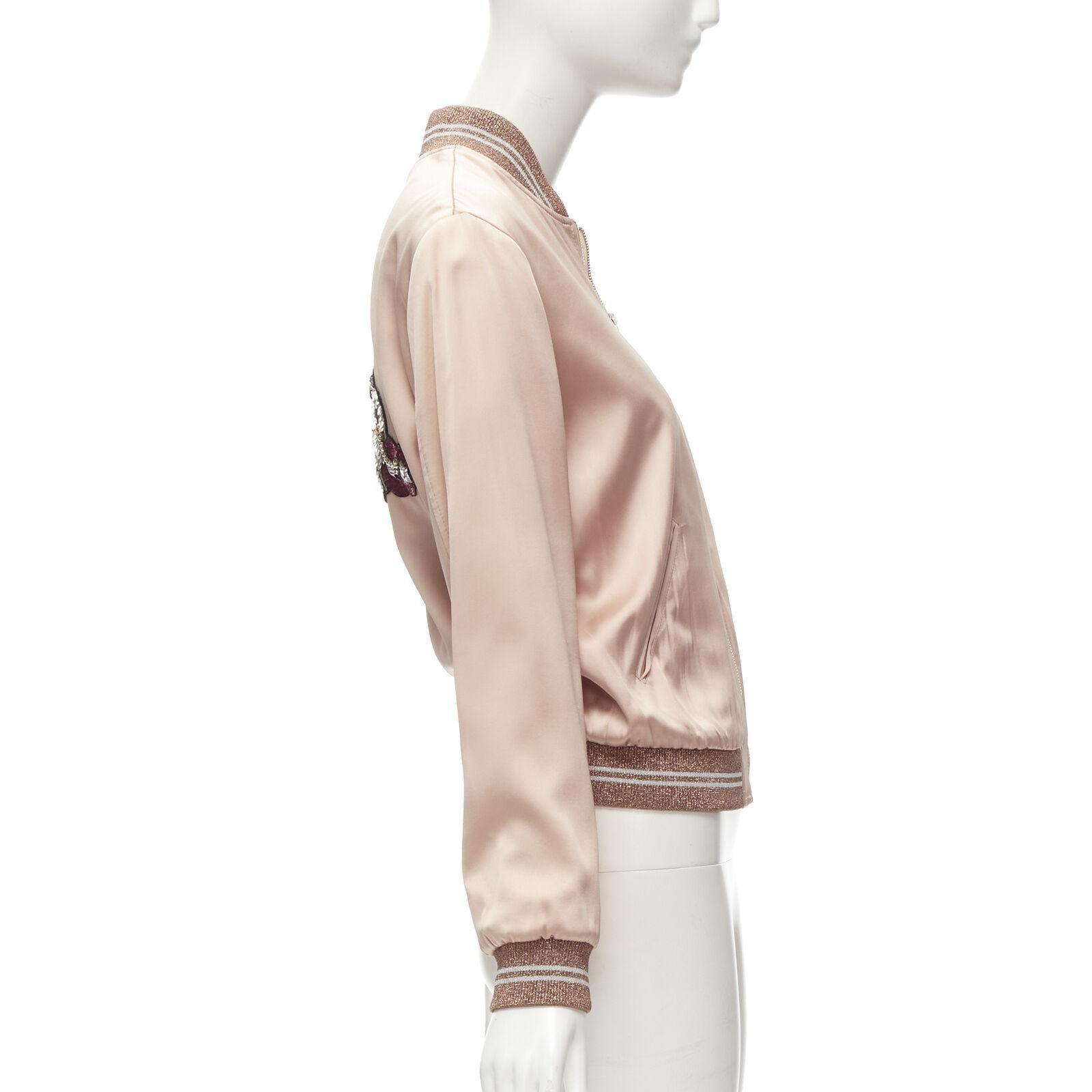 SAINT LAURENT HEDI SLIMANE 2016 love sequins pink satin bomber FR36 S For Sale 3