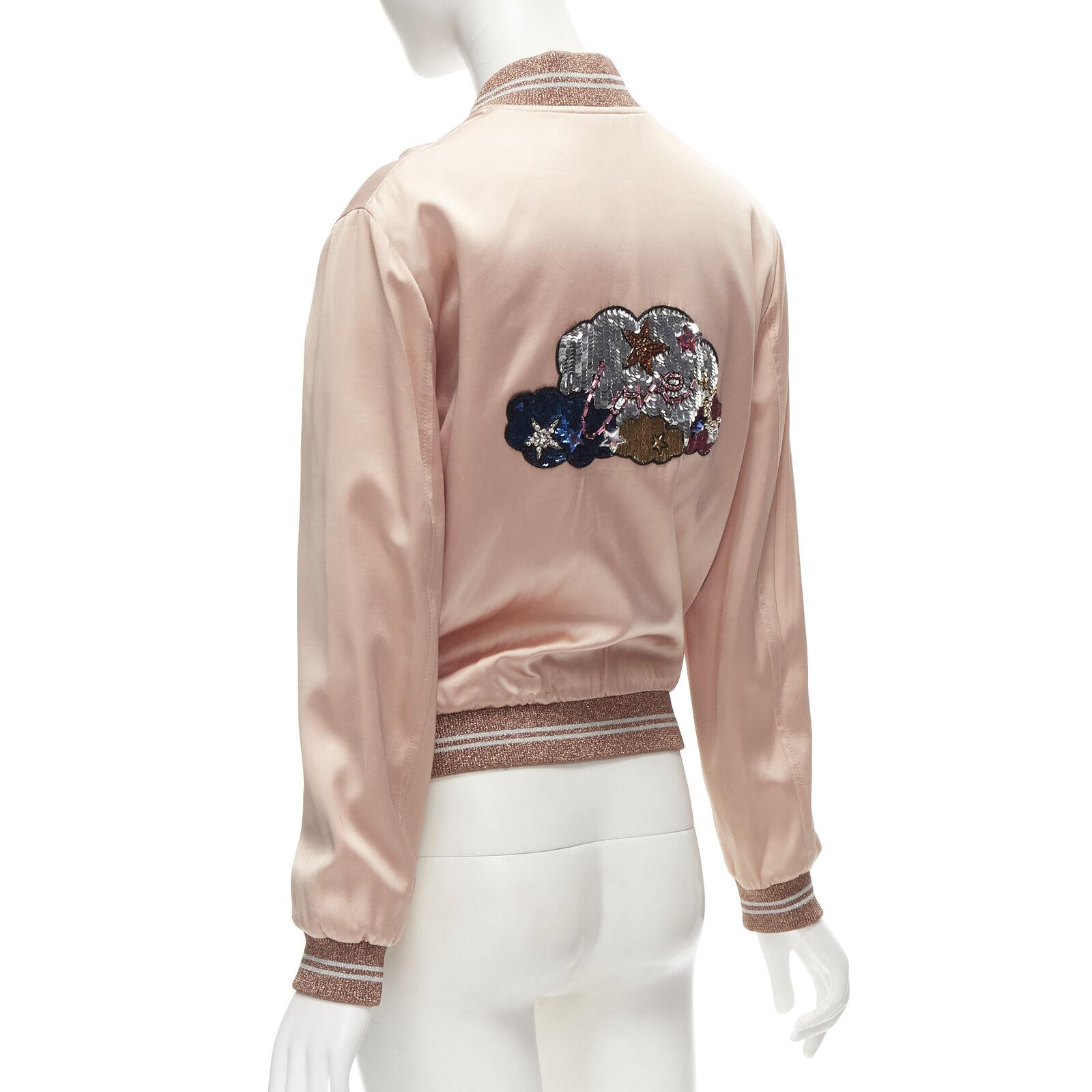 SAINT LAURENT HEDI SLIMANE 2016 love sequins pink satin bomber FR36 S For Sale 4