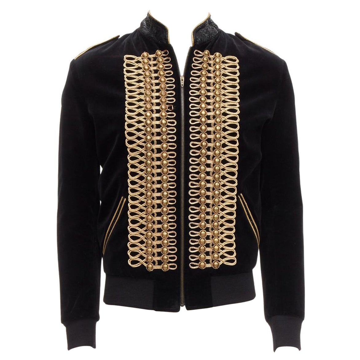 SAINT LAURENT Hedi Slimane 2016 Officer Teddy military trim velour bomber FR44