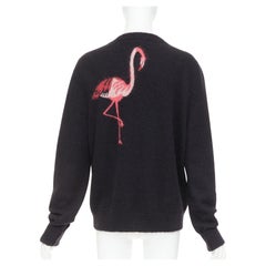SAINT LAURENT Hedi Slimane cardigan nero in misto mohair con intarsio di fenicotteri M.