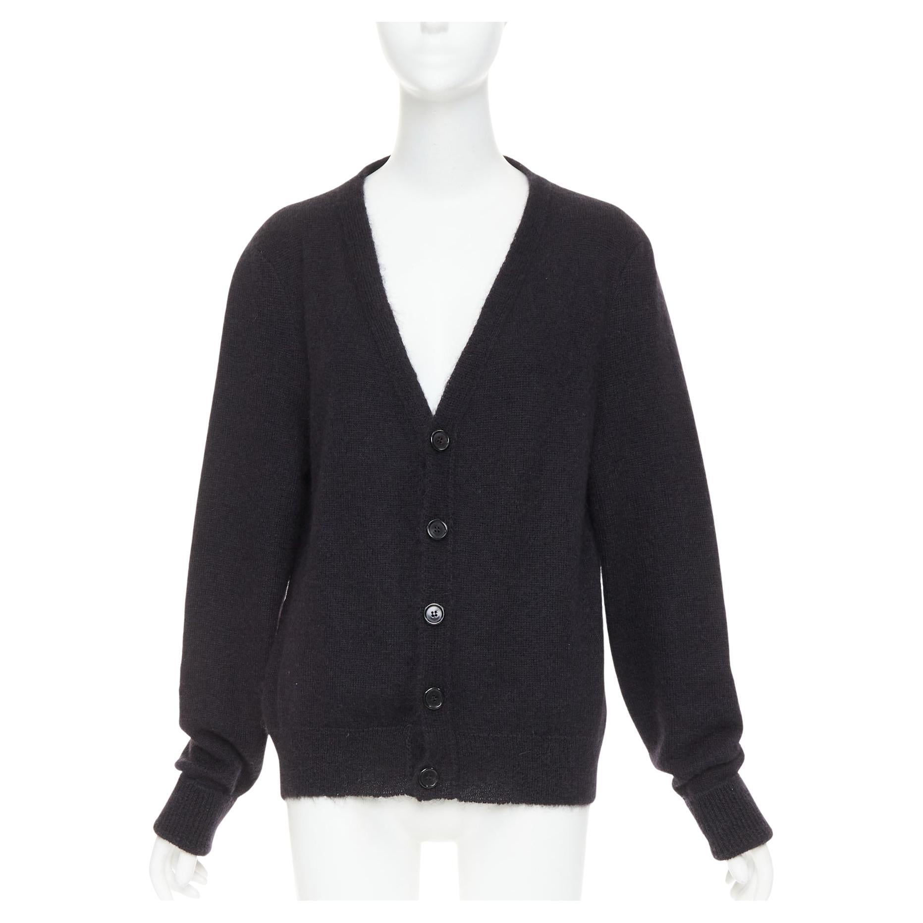 SAINT LAURENT Hedi Slimane black mohair blend flamingo intarsia cardigan M