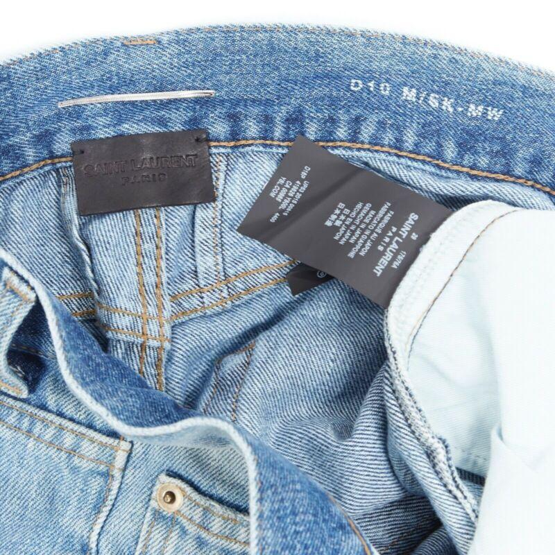 SAINT LAURENT HEDI SLIMANE blue cotton torn knee washed skinny denim jeans 29