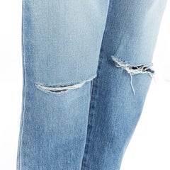 Saint Laurent Hedi Slimane blue cotton torn knee washed skinny denim jeans 29"