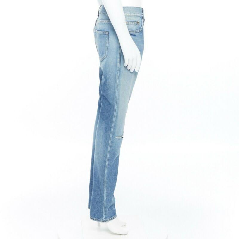 Blue SAINT LAURENT HEDI SLIMANE blue cotton torn knee washed skinny denim jeans 29