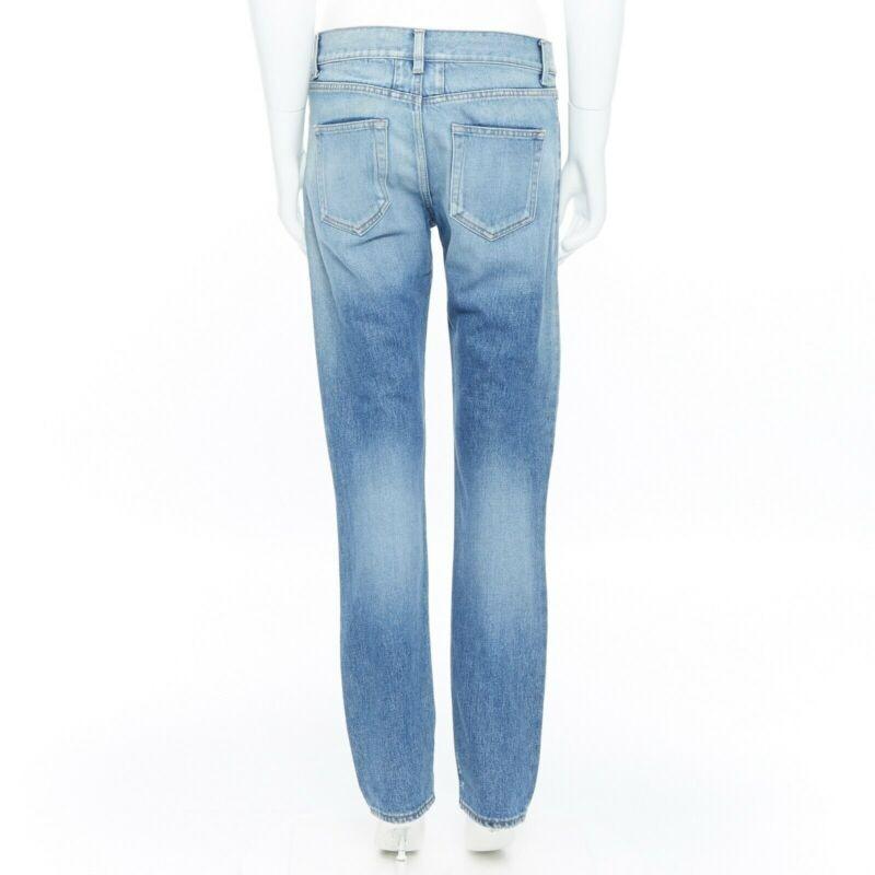 Women's SAINT LAURENT HEDI SLIMANE blue cotton torn knee washed skinny denim jeans 29