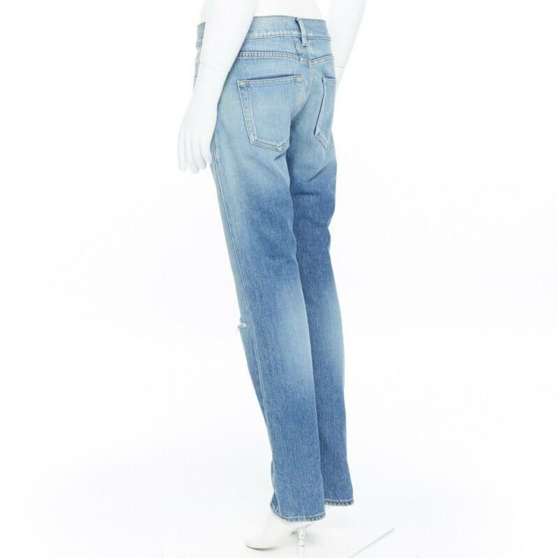 SAINT LAURENT HEDI SLIMANE blue cotton torn knee washed skinny denim jeans 29