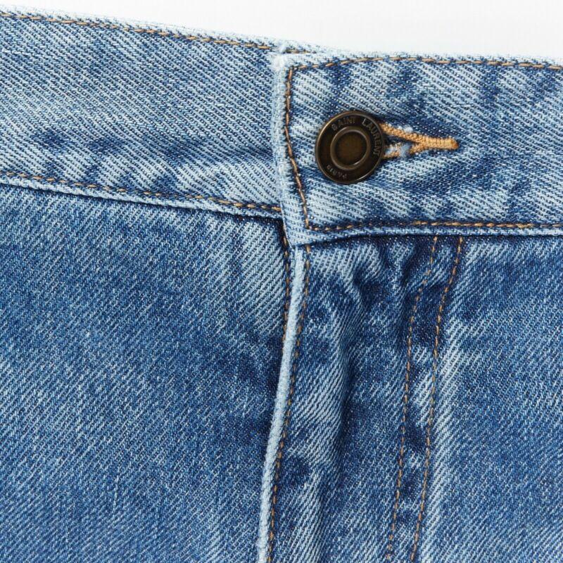 SAINT LAURENT HEDI SLIMANE blue cotton torn knee washed skinny denim jeans 29