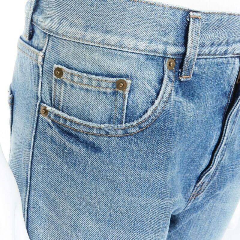 SAINT LAURENT HEDI SLIMANE blue cotton torn knee washed skinny denim jeans 29