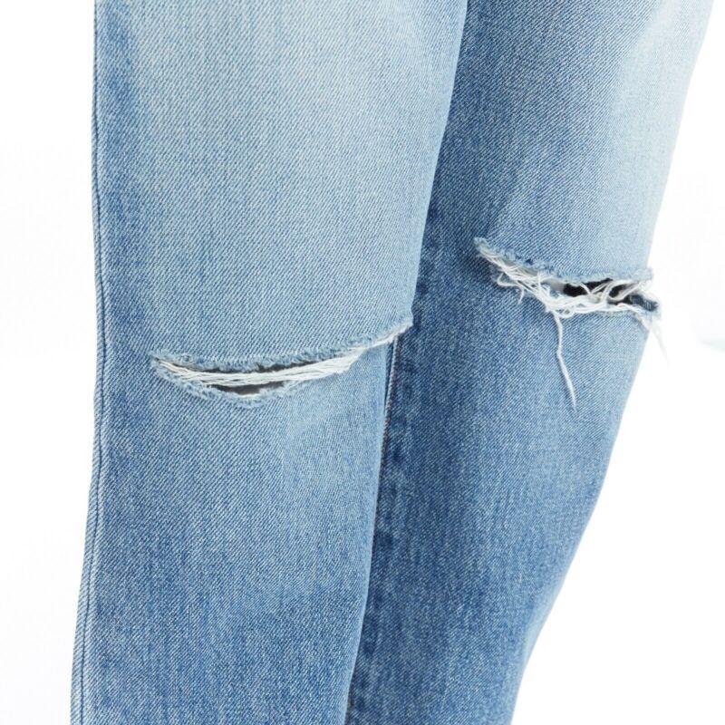 SAINT LAURENT HEDI SLIMANE blue cotton torn knee washed skinny denim jeans 29