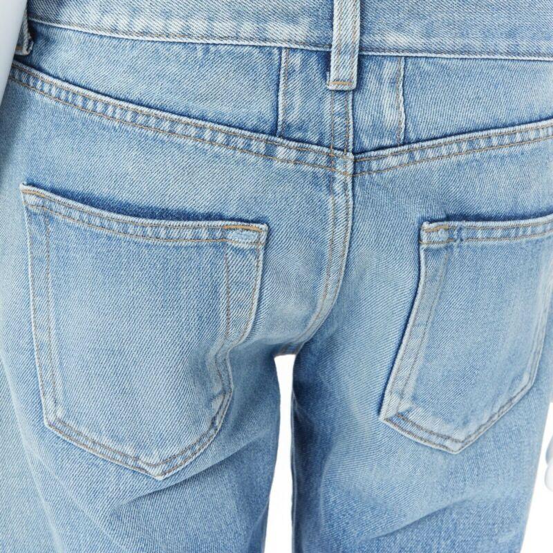 SAINT LAURENT HEDI SLIMANE blue cotton torn knee washed skinny denim jeans 29