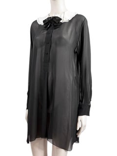 Saint Laurent Hedi Slimane Fall 2013 Look 22 Mini black ecru crepe dress