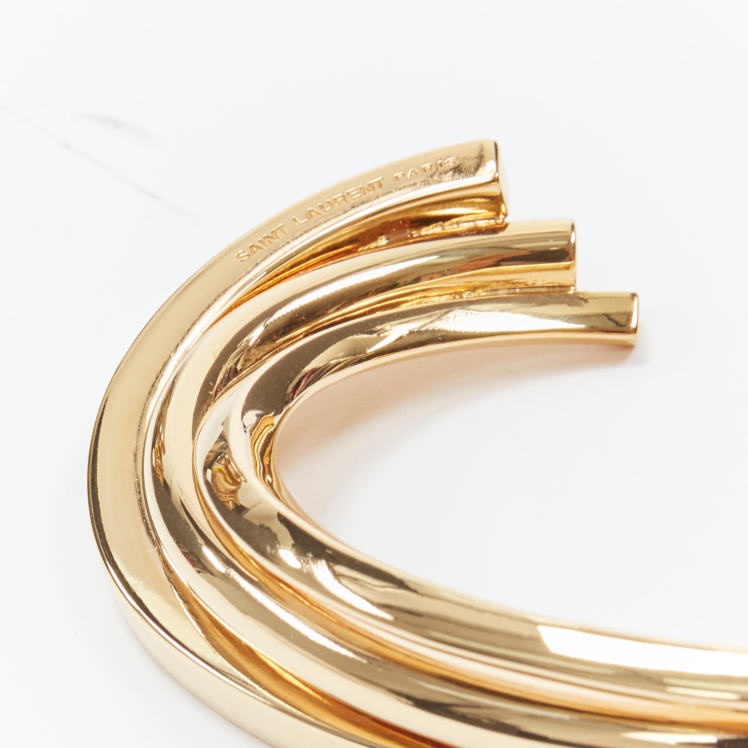 Women's SAINT LAURENT Hedi Slimane gold brass architectural triple twist cuff bracelet For Sale