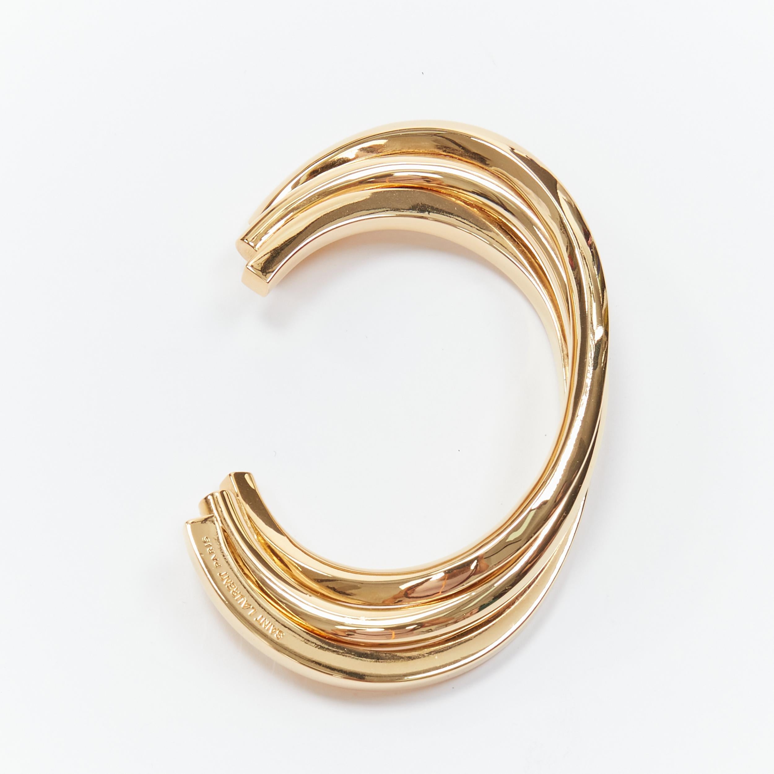 Gold SAINT LAURENT Hedi Slimane gold brass architectural triple twist cuff bracelet