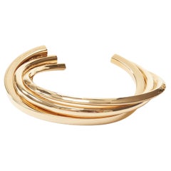 SAINT LAURENT Hedi Slimane gold brass architectural triple twist cuff bracelet
