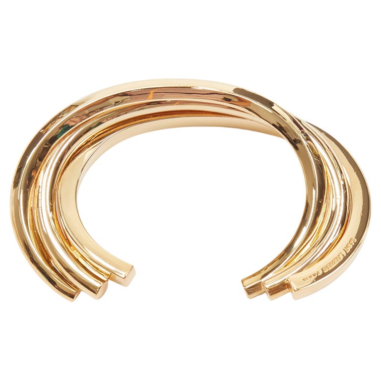 SAINT LAURENT Hedi Slimane gold brass architectural triple twist cuff ...