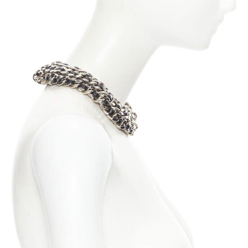 Donna SAINT LAURENT Hedi Slimane Collana in pelle con catena d'argento a maglia larga in vendita