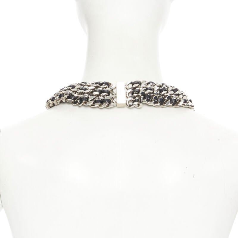 SAINT LAURENT Hedi Slimane Collana in pelle con catena d'argento a maglia larga in vendita 1