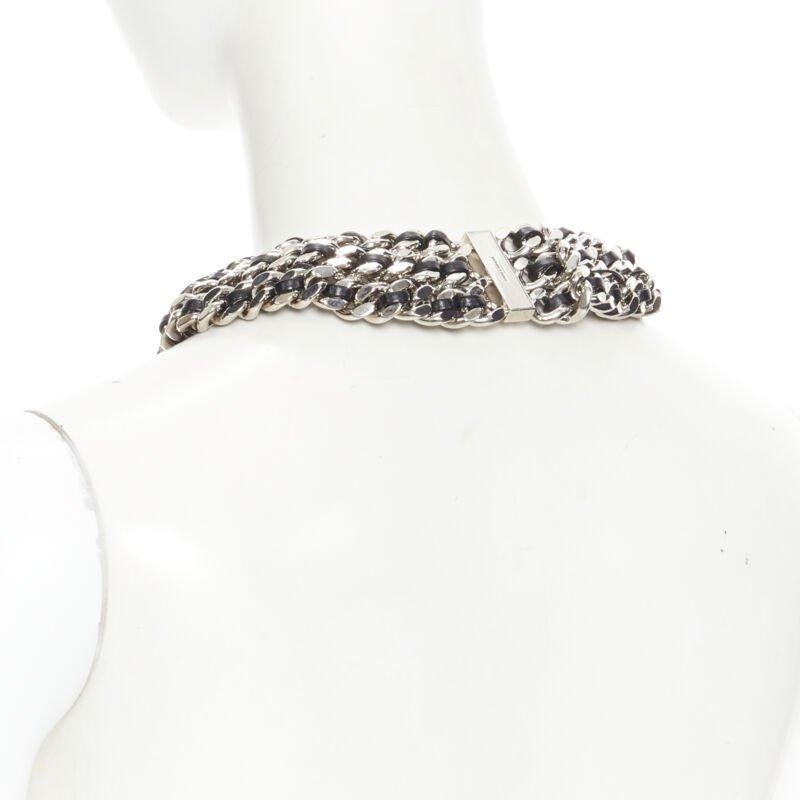 SAINT LAURENT Hedi Slimane Collana in pelle con catena d'argento a maglia larga in vendita 2