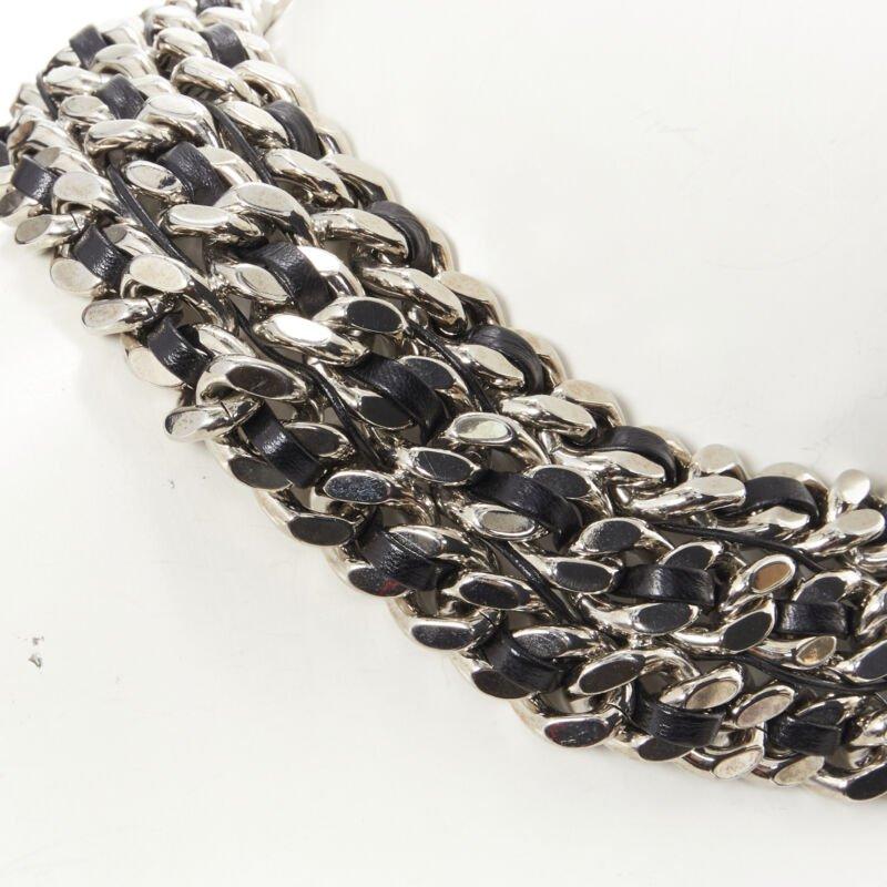SAINT LAURENT Hedi Slimane Collana in pelle con catena d'argento a maglia larga in vendita 3