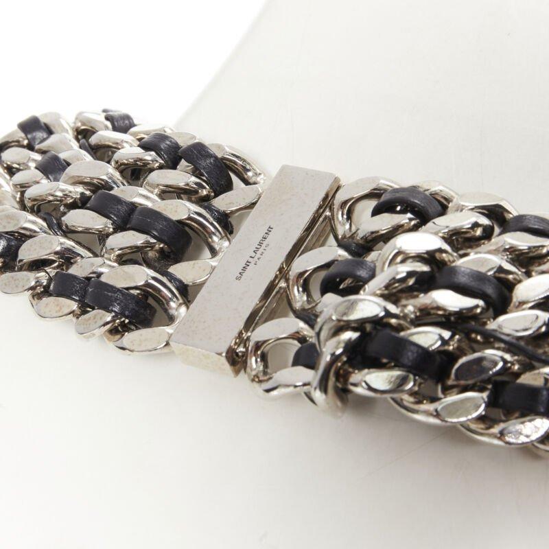 SAINT LAURENT Hedi Slimane Collana in pelle con catena d'argento a maglia larga in vendita 4