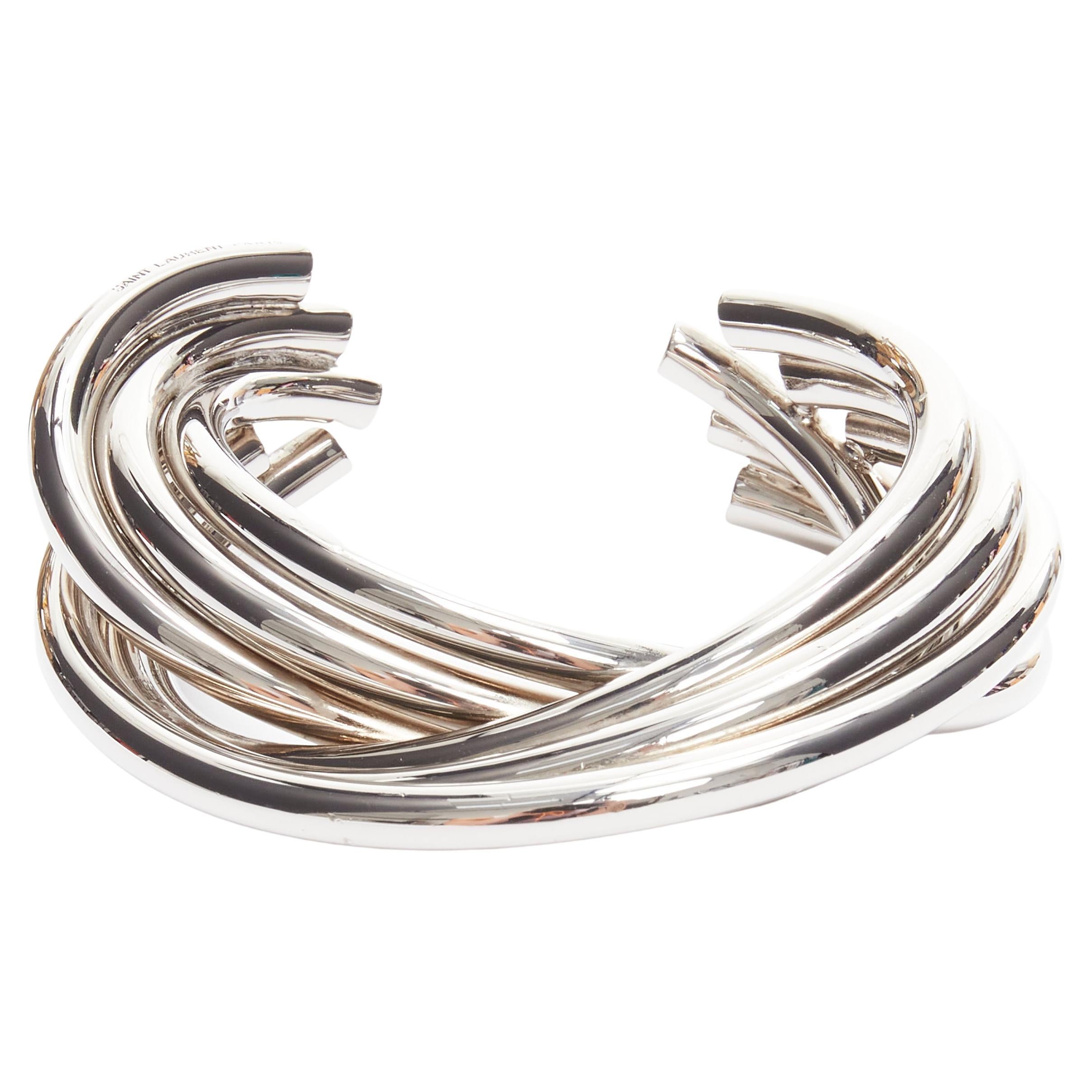 SAINT LAURENT Hedi Slimane silver brass architectural 6 layer twist cuff