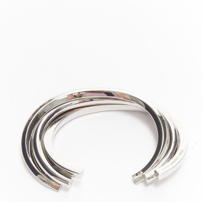 Donna SAINT LAURENT Hedi Slimane bracciale a tripla torsione architettonico in ottone e argento in vendita