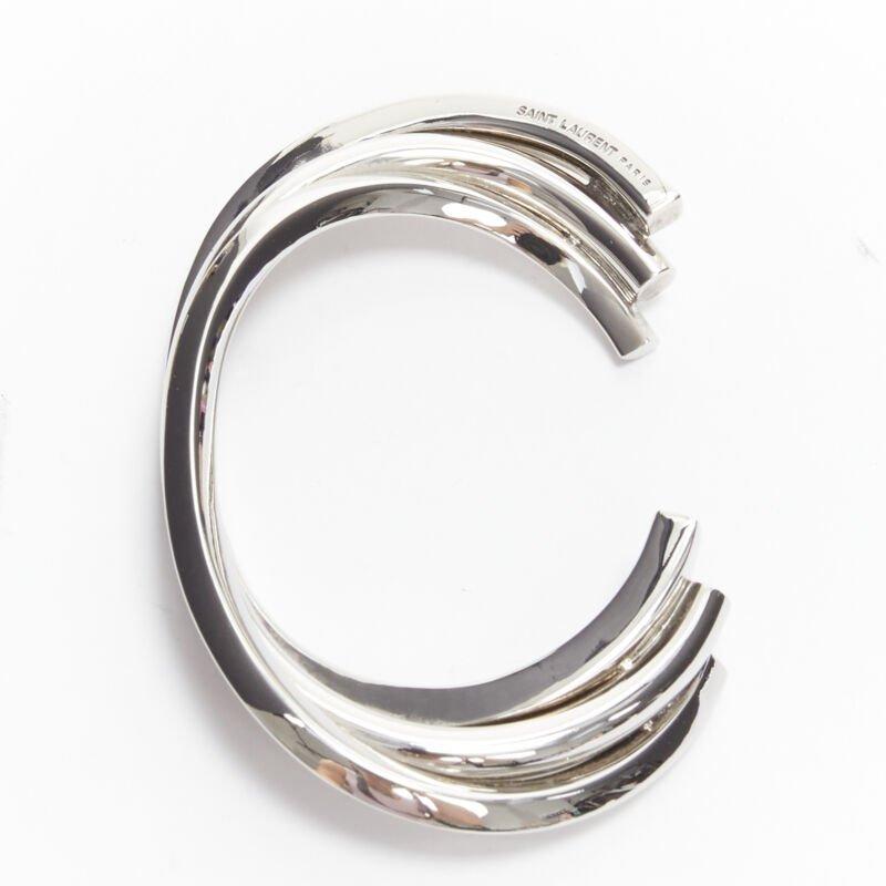 SAINT LAURENT Hedi Slimane silver brass architectural triple twist cuff bracelet For Sale 1